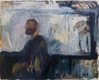 Pintura al óleo autorretrato hombre expresionismo gótico 16”x20” original firmado Foto 1 de 3