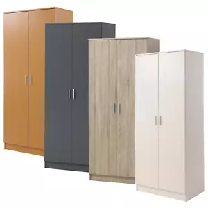 2-Door Bedroom Wardrobe Hanging Rail & Internal Shelf Clothes Storage Furniture - Picture 1 of 35