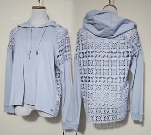 Donna Karan Sport Women Cotton Blend Hoodie Lace Back Gray Size L - Picture 1 of 3