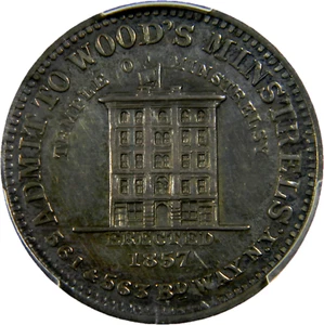 New York NY 1857 Wood's Minstrels Silber Medaille PCGS AU58 (08-3) - Bild 1 von 5