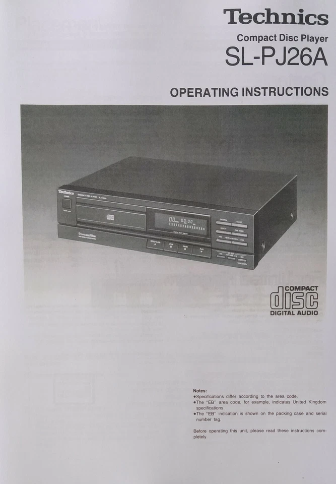 Technics SL-PJ26A  Compact Disc Player  - Operating Instructions - USER MANUAL - Image 1 of 1