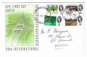 GB 1964 Congreso Geográfico FDC - Sin fósforo - Croydon, Surrey Cancelar - Imagen 1 de 2