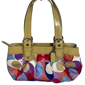 Bolso de hombro COACH Soho F13798 estampado de bufanda logotipo satén charol + etiqueta - Imagen 1 de 11