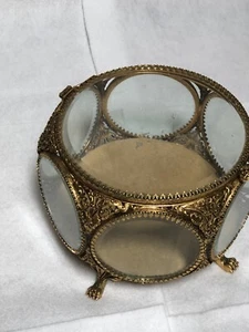 Antiguo Estilo Vintage Construido Seis Caras Vidrio Biselado Panel Joyero Caja de Joyería - Imagen 1 de 10