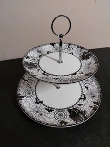 CIROA Wicked Wiccan Lace 2 Tiered Porcelain Halloween Serving Tray - Picture 1 of 9