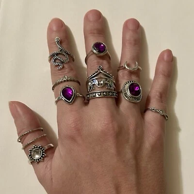 Lote de 12 anillos apilables de moda en tono plata Foto 1 de 4