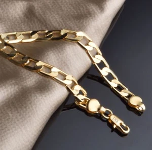 Calidad Pulsera Enchapada en Oro 18K Dije Cadena Borde Unisex Lujo 6mm Ideas de Regalo - Imagen 1 de 3