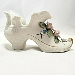 Bota Zapato Victoriano Bisque Porcelana Fina Kelvin 3D Rosas Florales Pintado a Mano - Imagen 1 de 11