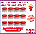 150mL ROUND RED LID REUSABLE PLASTIC PET JARS FOOD GRADE STORAGE MULTIPURPOSE