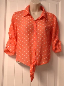 No Boundaries white Polka Dot orange Sheer Blouse size S (3-5) - Picture 1 of 5