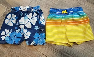 Lot Of 2 Boys Baby Toddler 18 Months Swim Trunks Shorts Colorful Beach Hawaiin - Picture 1 of 8