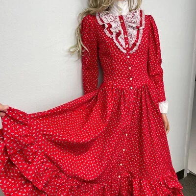 Vestido Gunne Sax de Jessica McClintock Victoriano Volantes Años 70 Pradera Talla 5 Foto 1 de 4