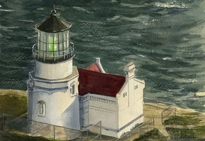 Point Conception Leuchtturm, Santa Barbara, ca. Gerald Hill Aquarell Notizkarten - Bild 1 von 2