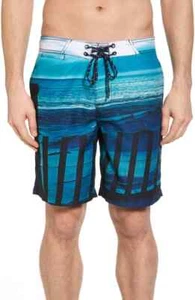 $199 Surfside Supply Men Blue Beach Fence Print Shorts Flat Front Size L - Picture 1 of 5