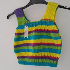 Bespoke New Hand Knitted Retro Style Kids Tank Top 22" Chest, Full length 13" - Picture 1 of 8