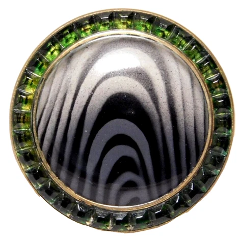 Antique Vtg BUTTON Glass in Brass Jewel with a Zebra Pattern NICE #k2 Cover