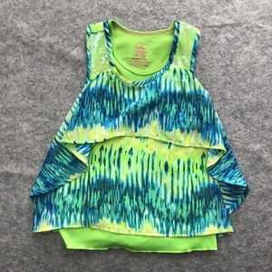 Girls Tie Dye Layered Tank Top Size 6/6X Blue Green Sleeveless Activewear Look - Picture 1 of 9