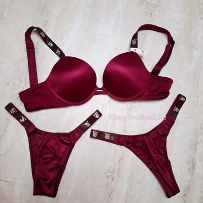Victoria's Secret VERY SEXY Push Up Bra Set shine panties thong red 96O5 panties - Image 1 of 4
