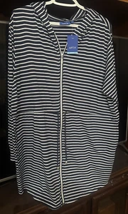 Apt. 9 Sz L Blue White Hooded Striped Swim Suit Cover-Up Dress Drawstring NWT - Picture 1 of 8
