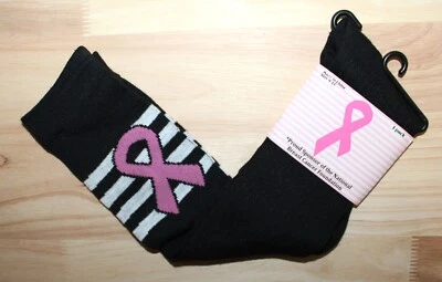 Calcetines de rodilla con conciencia sobre el cáncer de mama negros con cuatro rayas talla 9-11 G6 Foto 1 de 2