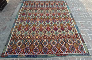 10x13 Fuß Handgewebt Orientalisch Groß Vintage Modern Bunt Türkisch Chobi Wolle Teppich - Bild 1 von 14