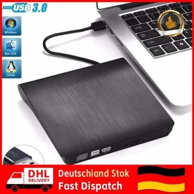 Externes DVD Laufwerk USB 3.0 Brenner Slim CD DVD-RW Brenner für PC Laptop Mac - Bild 1 von 4