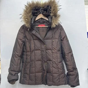 ANNE KLEIN Full Zip Faux Fur Removable Hood Lining Puffer Jacket Size M - Picture 1 of 16