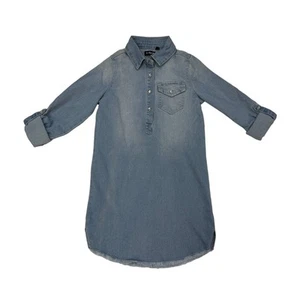 Girls Denim Chambray Shirt Dress Casual Frayed Hem Long Sleeve Size 10 Kidpik - Picture 1 of 16