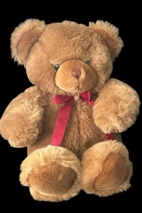 Oso de peluche Mary Meyers 1994 marrón felpa granate arco de colección Juguete de peluche 15 pulgadas - Imagen 1 de 19