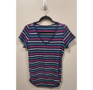 MOTHERHOOD Maternity V-Neck Striped Short Sleeve Size L - Picture 1 of 3
