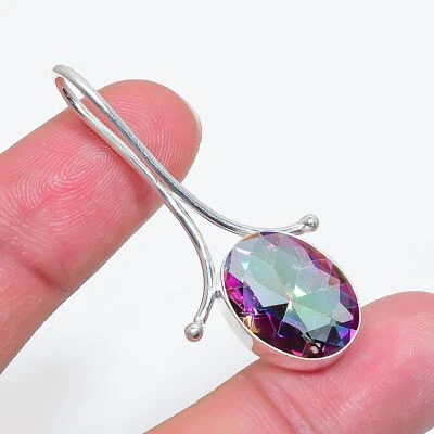 Colgante de joyería de plata de ley 925 con topacio de fuego místico arco iris, regalo para ella Foto 1 de 4