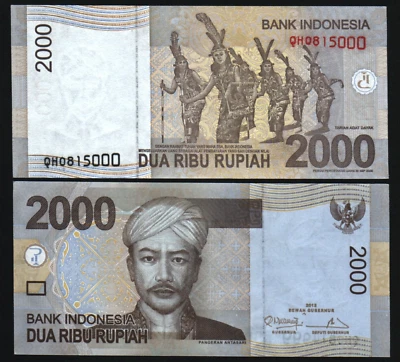 Indonesia 2000 Rupiah P-148 2015 x 100 Pcs BUNDLE Pack Lot UNC Currency NOTE - Image 1 of 4