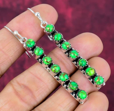 Ювелирные изделия серьги ручной работы из серебра 925 пробы с зеленой медью бирюзой - Изображение 1 из 4