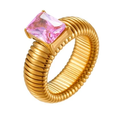 Anillos de banda solitario arco iris de acero inoxidable vintage para mujer circonita cúbica punk pila joyería Foto 1 de 4