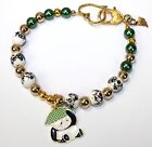 Emerald Empire Handmade 10.5 In 1 In Panda Green & Gold Tone Anklet/Bracelet