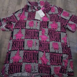 SpongeBob SquarePants PINK PATRICK Checkerboard H&M Camp Shirt MENS Size M - Picture 1 of 7