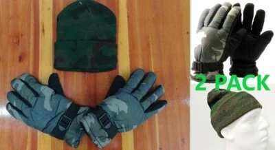  Anti-Skid Winter Gloves Camo Hunting Gloves / Beanie Hat / Cap Combo M L XL - Image 1 of 4