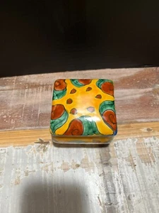 Mexican Handpainted Pottery Trinket Jewelry Box W/Lid Colorful Design - Picture 1 of 11