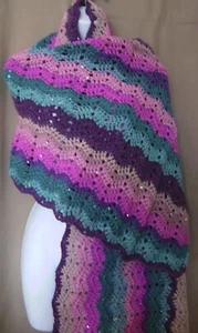 MULTICOLOR SEQUIN SHAWL WRAP HAND MADE CROCHET - Picture 1 of 4