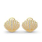 1.50Ct Round Cut Moissanite Omega Sea Shell Stud Earrings 14K Yellow Gold Plated