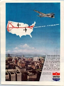 VINTAGE 1945 UNITED AIRLINES DRUCKANZEIGE - Bild 1 von 1
