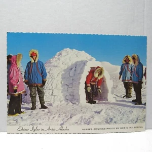 Postcard Vintage Eskimo Igloo In Arctic Alaska Culture People Architecture - Picture 1 of 2