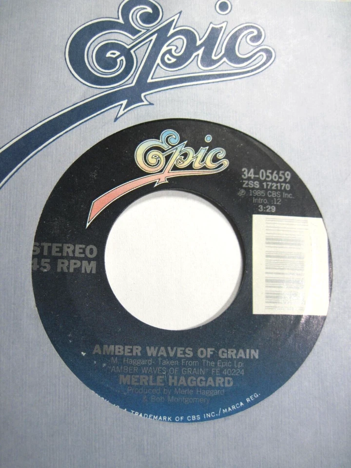 MERLE HAGGARD * 45 * Amber Waves Of Grain * 1985 #36 Country * MINT UNPLAYED NOS - Image 1 of 1