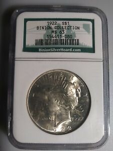 1922 Binion Collection Peace Silver Dollar MS 63