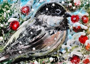 PINTURA ORIGINAL ACEO Gorra Negra CHICKADEE Invierno AVE Nieve Animal Naturaleza ARTE - Imagen 1 de 1