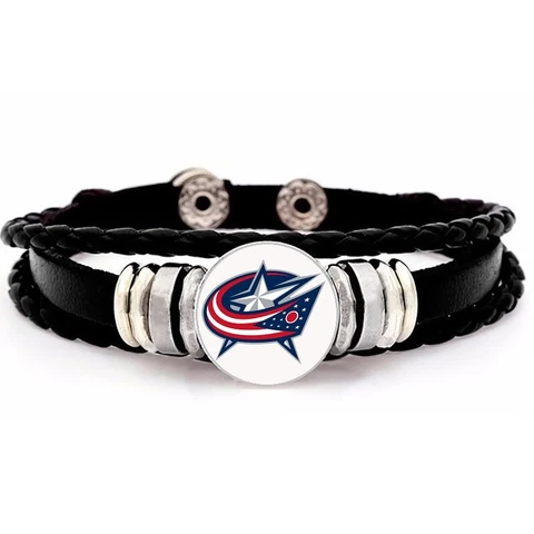 Columbus Blue Jackets Mens Womens Black Leather Adjust. Bracelet D14 Cover