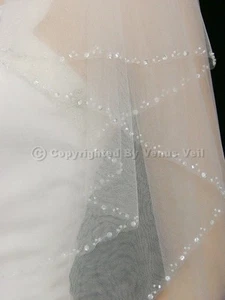 2T White Elbow Length Beaded Edge Bridal Wedding Veil - Picture 1 of 5