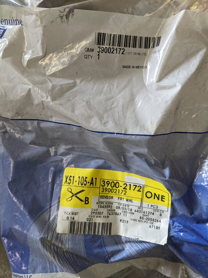 Chevrolet Volt 2016-2019 sensor de velocidad ABS delantero derecho izquierdo 39002172 OEM Foto 1 de 1