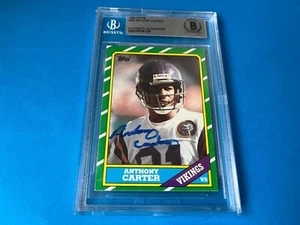 Tarjeta de novato Anthony Carter 1986 Topps NFL firmada automática Beckett BAS losa - Imagen 1 de 2