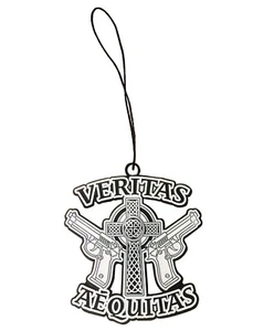 Aequitas Veritas Saints Gun Celtic Enamel Color Printed Metal Car Dangle New - Picture 1 of 3